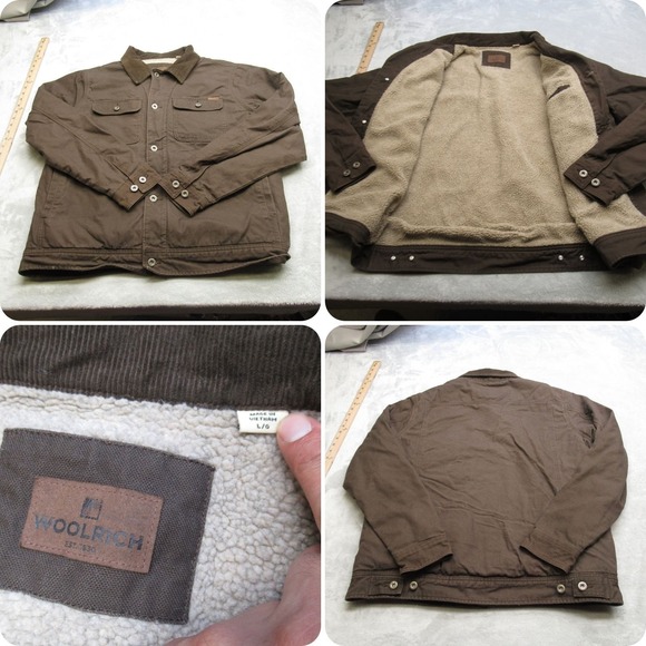 Woolrich‎ Jacket Mens Large Brown Cotton Sherpa Lined Corduroy Collar Button Up - Picture 1 of 16